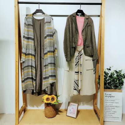 廣州品牌折扣女裝20年春夏貼袋撞布腰帶a裙 高端女裝精品貨源庫(kù)存走份